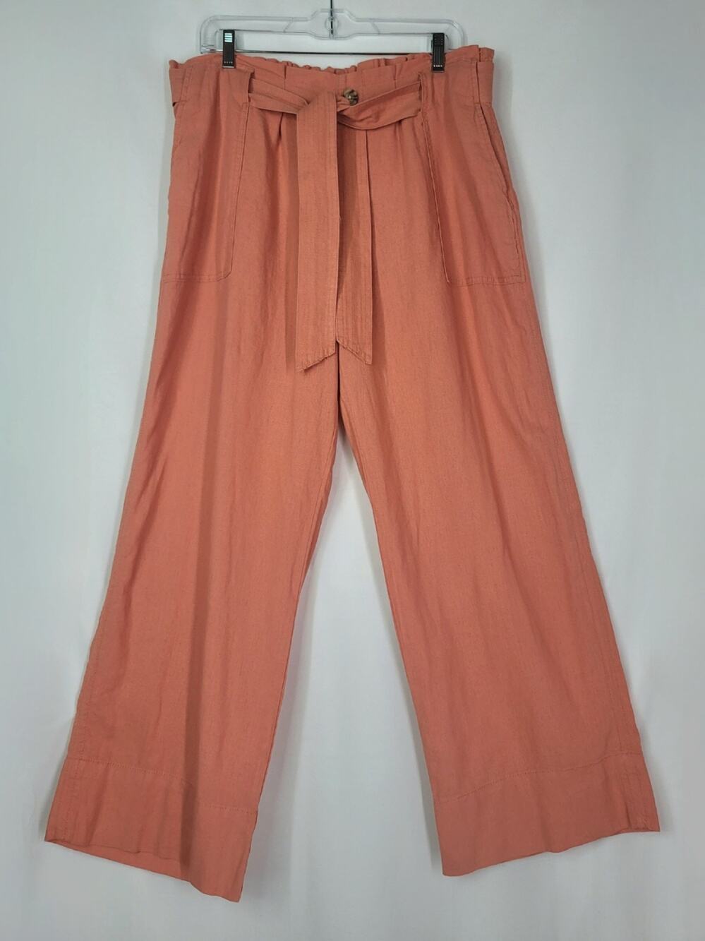BRIGGS Linen Blend Terracotta Wide Leg Pants with Paperbag Waist & Belt Size 16 - Picture 1 of 8